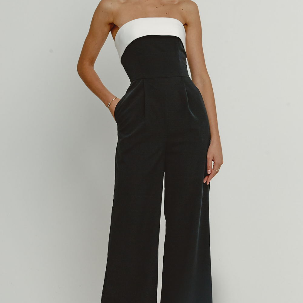 Black Bandeau Fold Detail Jumpsuit