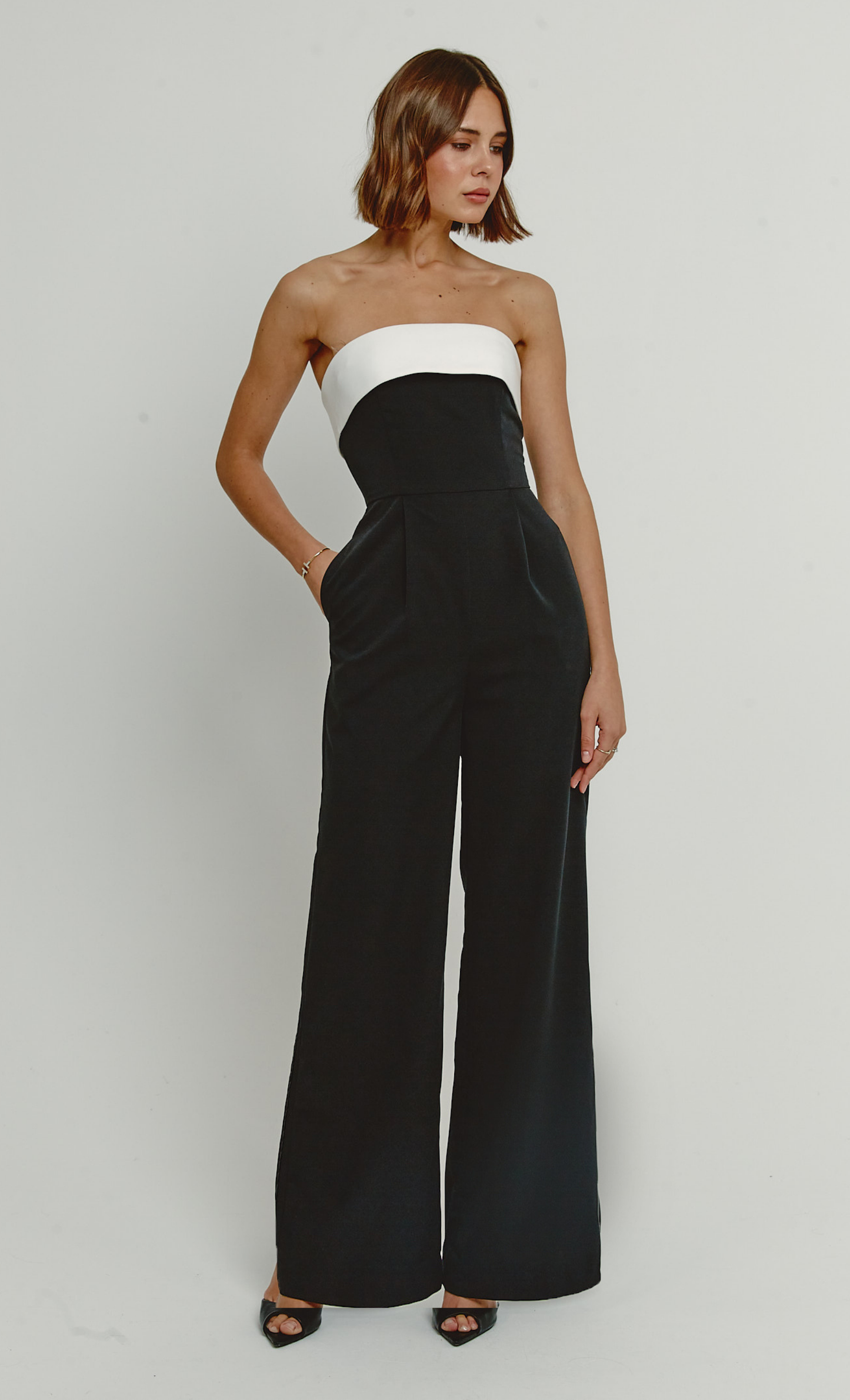 Black Bandeau Fold Detail Jumpsuit