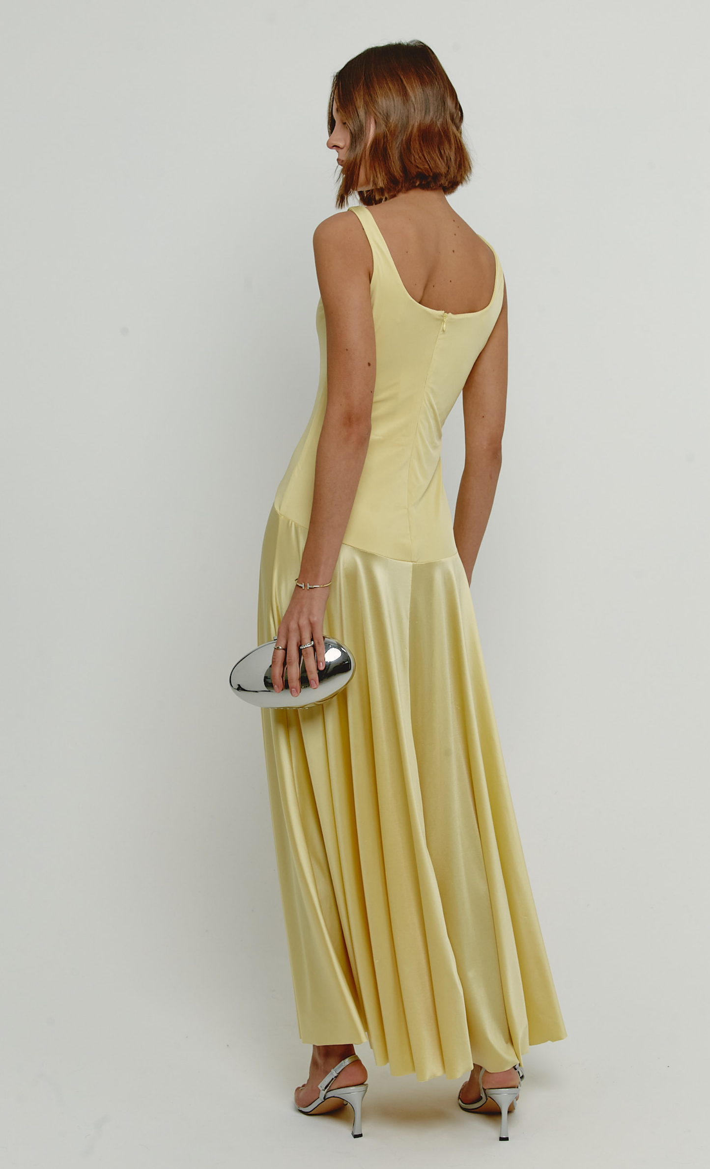 Rare London Women's Butter Yellow Curved Drop Waist Maxi Dress 8 Rare London Women's Butter Yellow Curved Drop Waist Maxi Dress 8