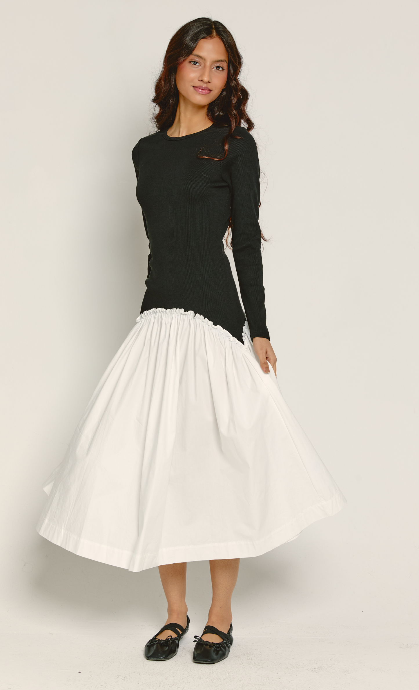 Black & White Drop Waist Midi Dress | ANOTHER GIRL Rare London Black & White Drop Waist Midi Dress | ANOTHER GIRL Rare London