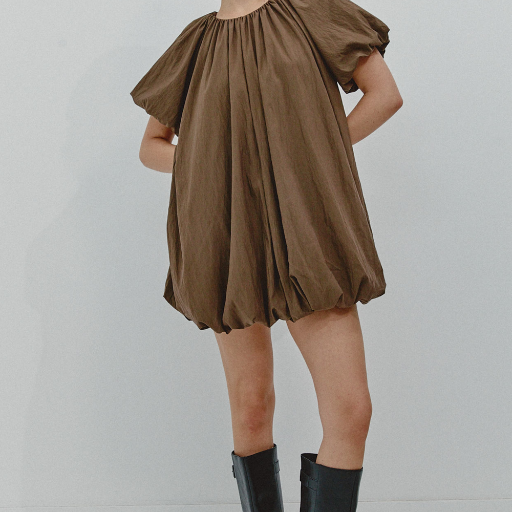 Brown Puffball Mini Dress