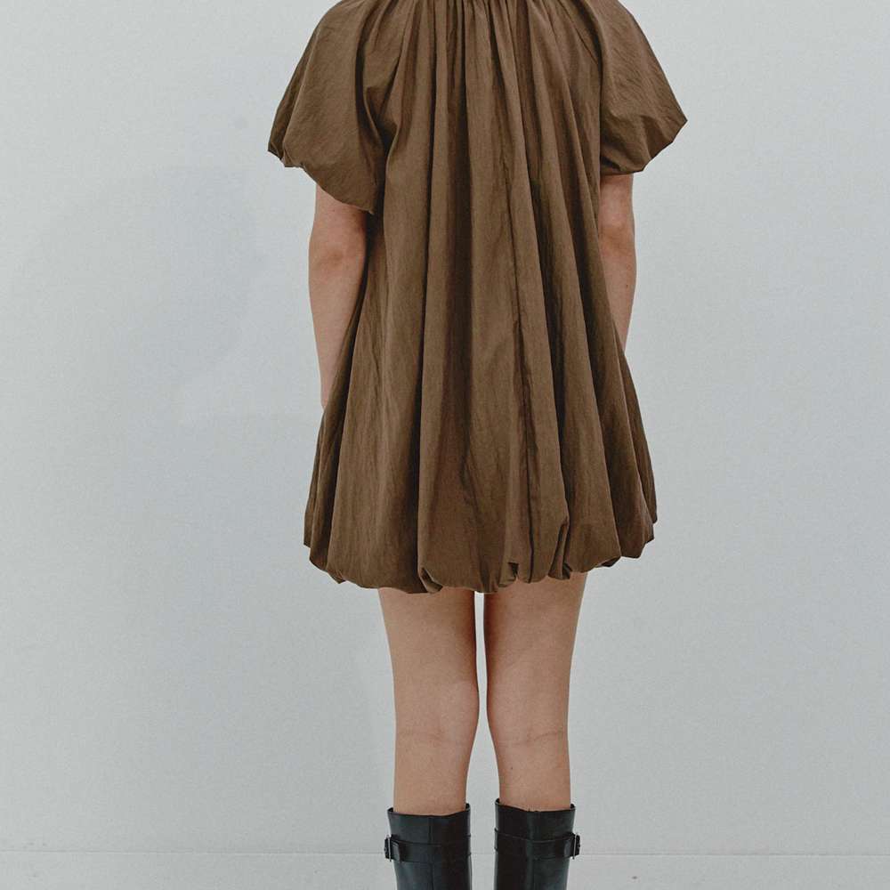 Brown Puffball Mini Dress