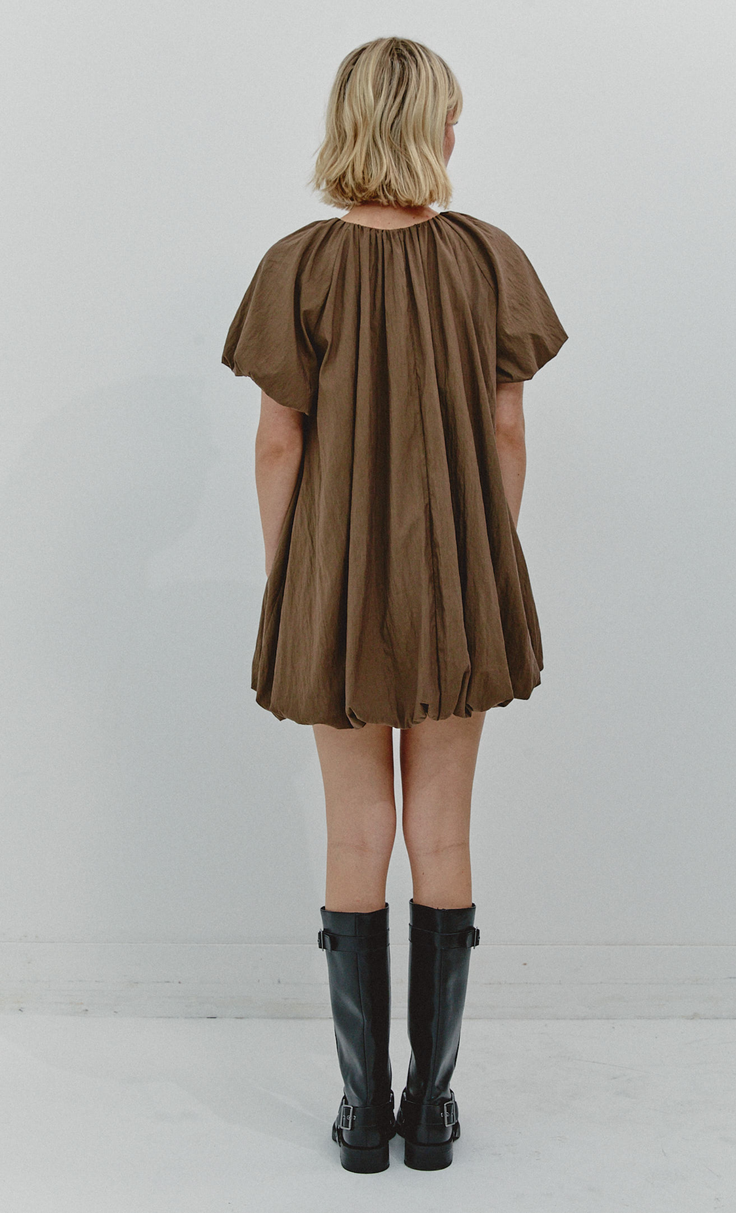 Brown Puffball Mini Dress