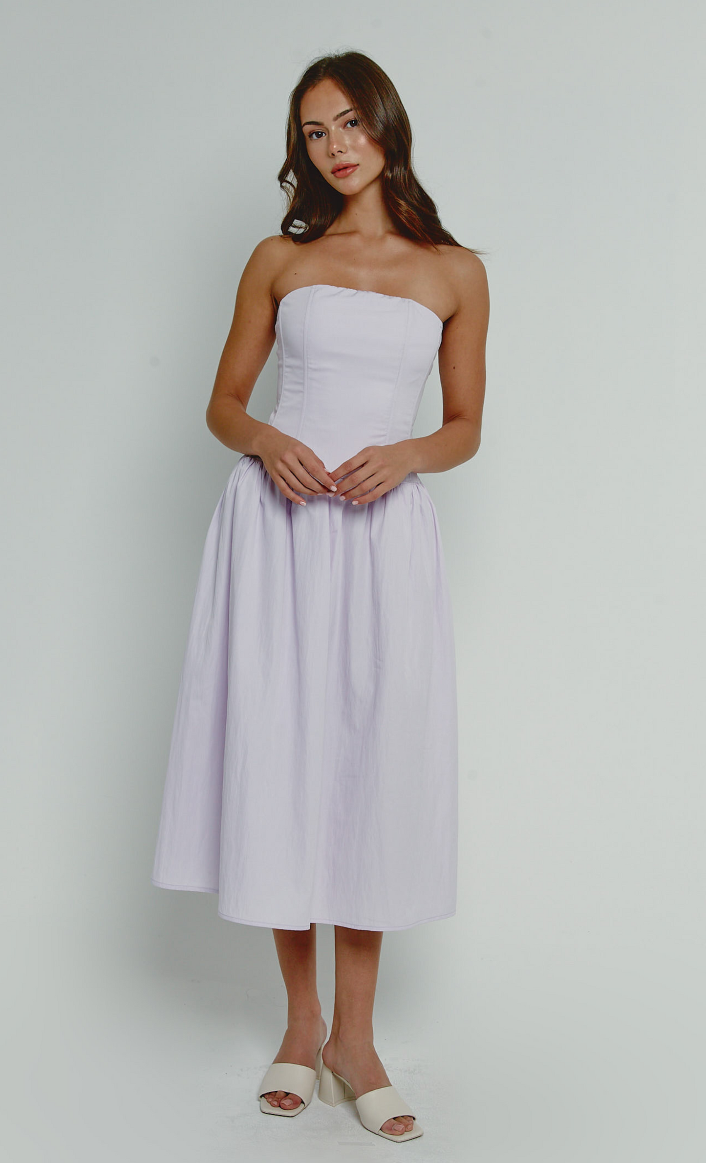 RARE London Women's RARE London Women's Lilac Corset Drop Waist Midi Dress 12 RARE London Women's RARE London Women's Lilac Corset Drop Waist Midi Dress 12