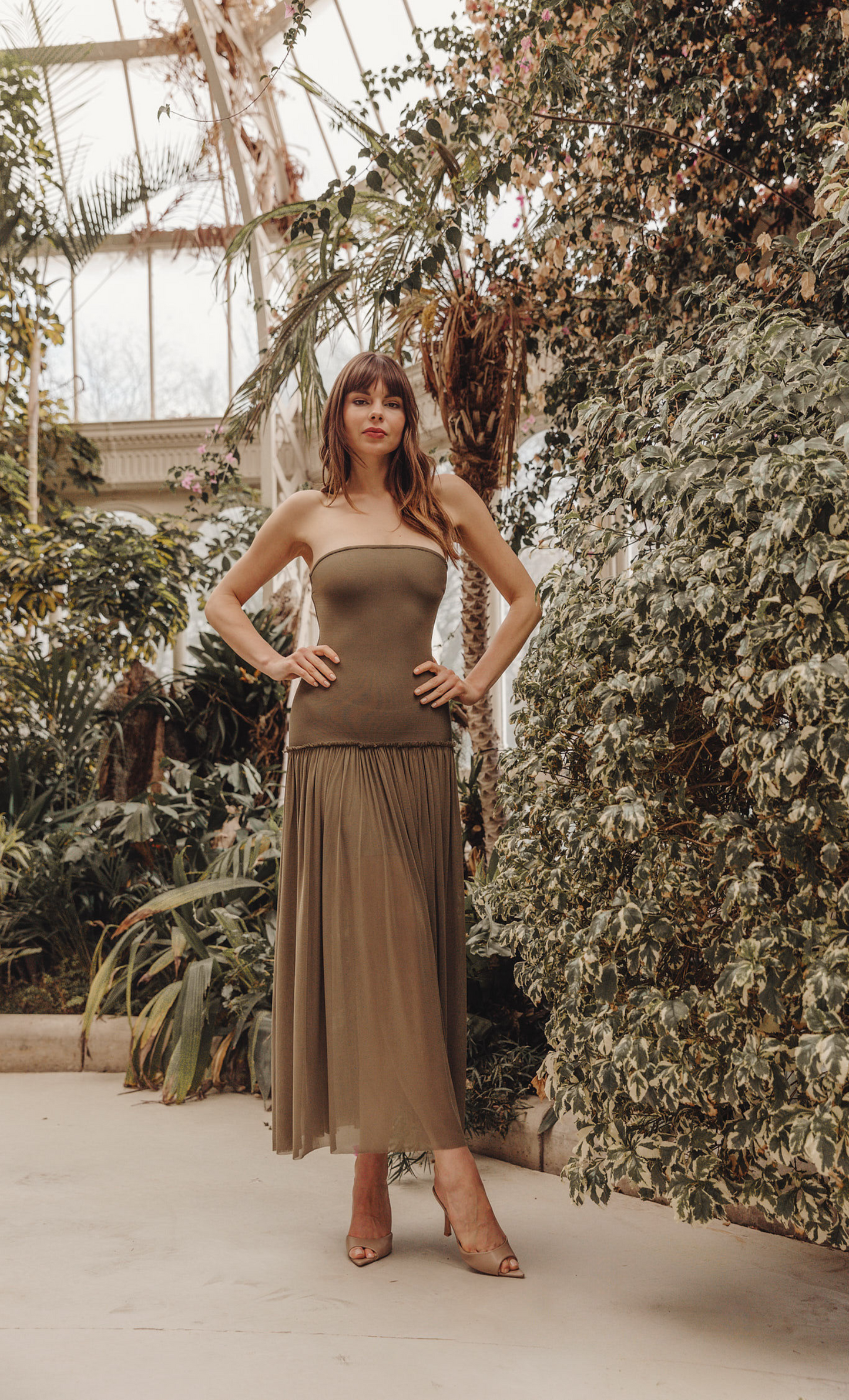 Women's Olive Mesh Drop Waist Bandeau Maxi Dress | 16 Women's Olive Mesh Drop Waist Bandeau Maxi Dress | 16