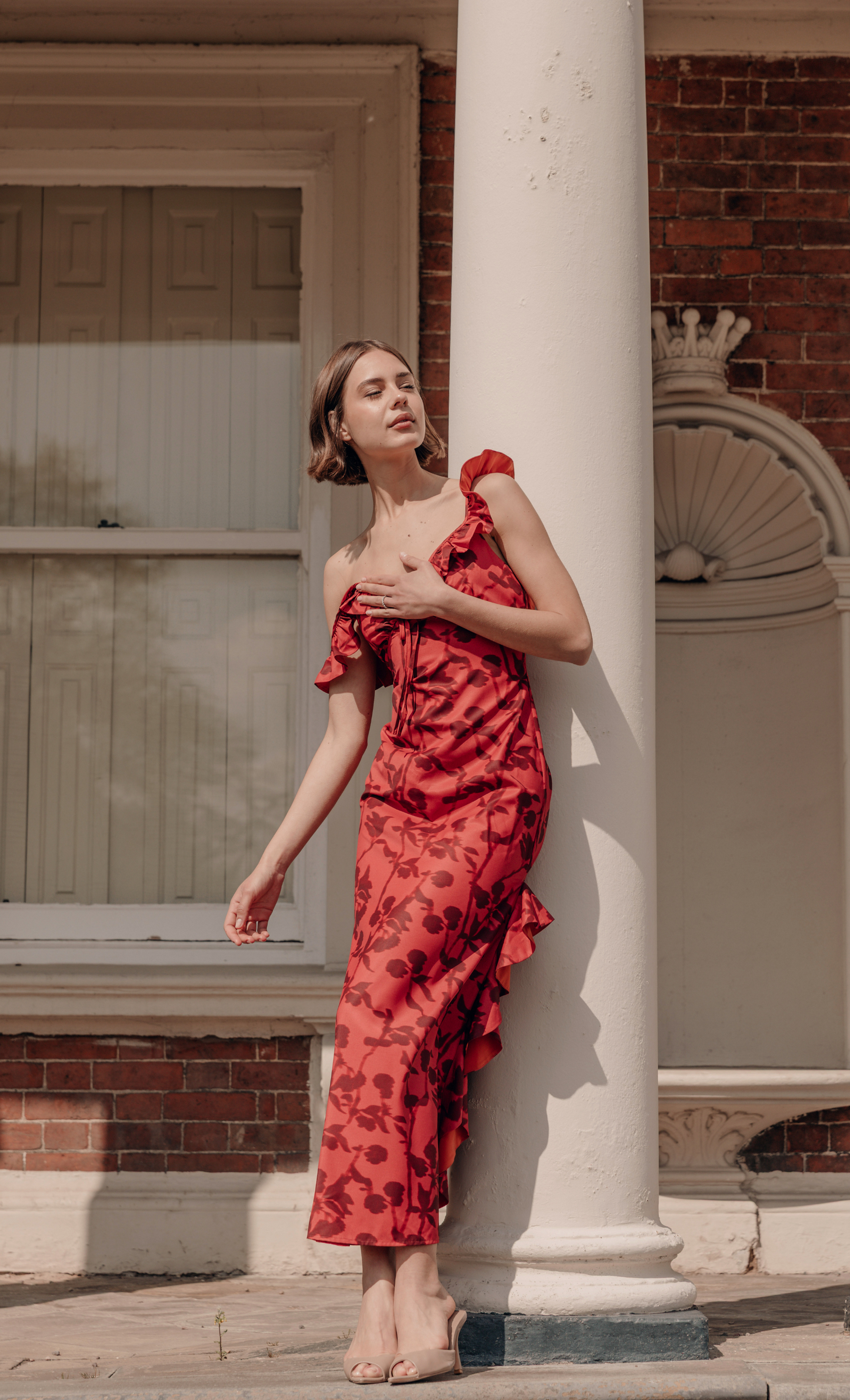 Rare London Women's Red Ruffle Side Split Maxi Dress 8 Rare London Women's Red Ruffle Side Split Maxi Dress 8