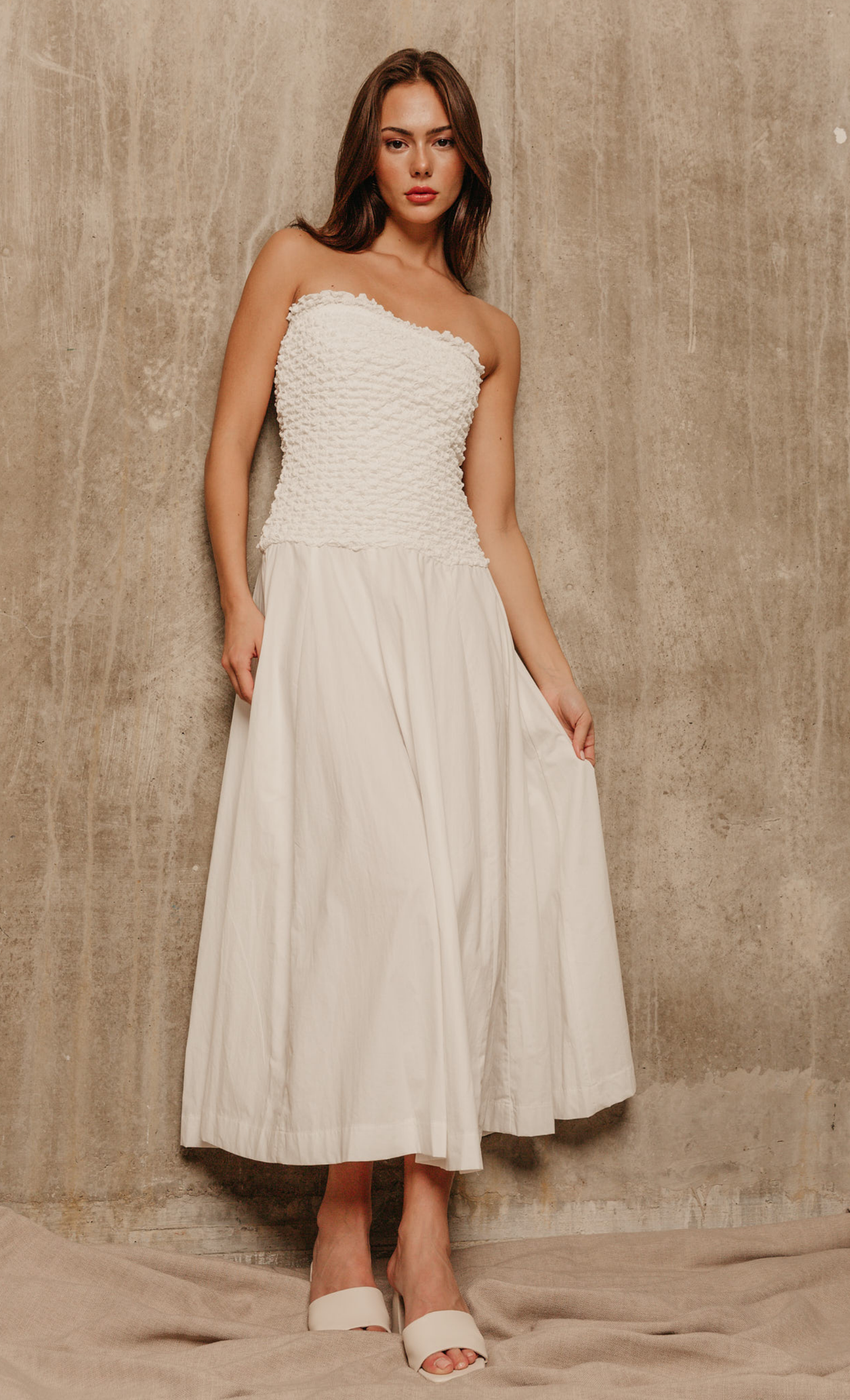 White Drop Waist Textured Maxi Dress Rare London White Drop Waist Textured Maxi Dress Rare London