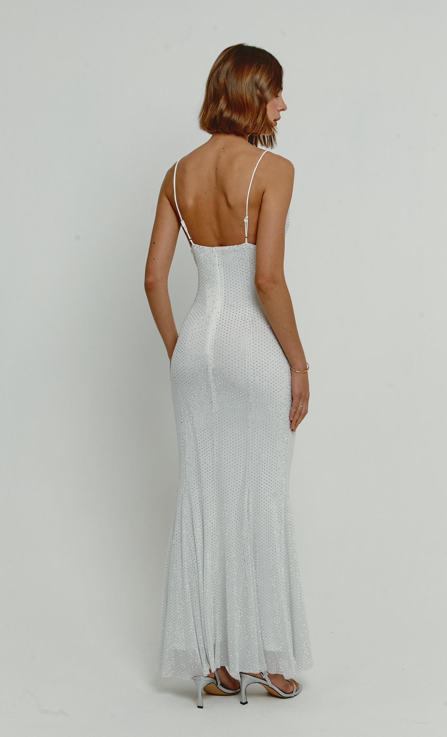 White Diamante Mesh Godet Maxi Dress Rare London White Diamante Mesh Godet Maxi Dress Rare London
