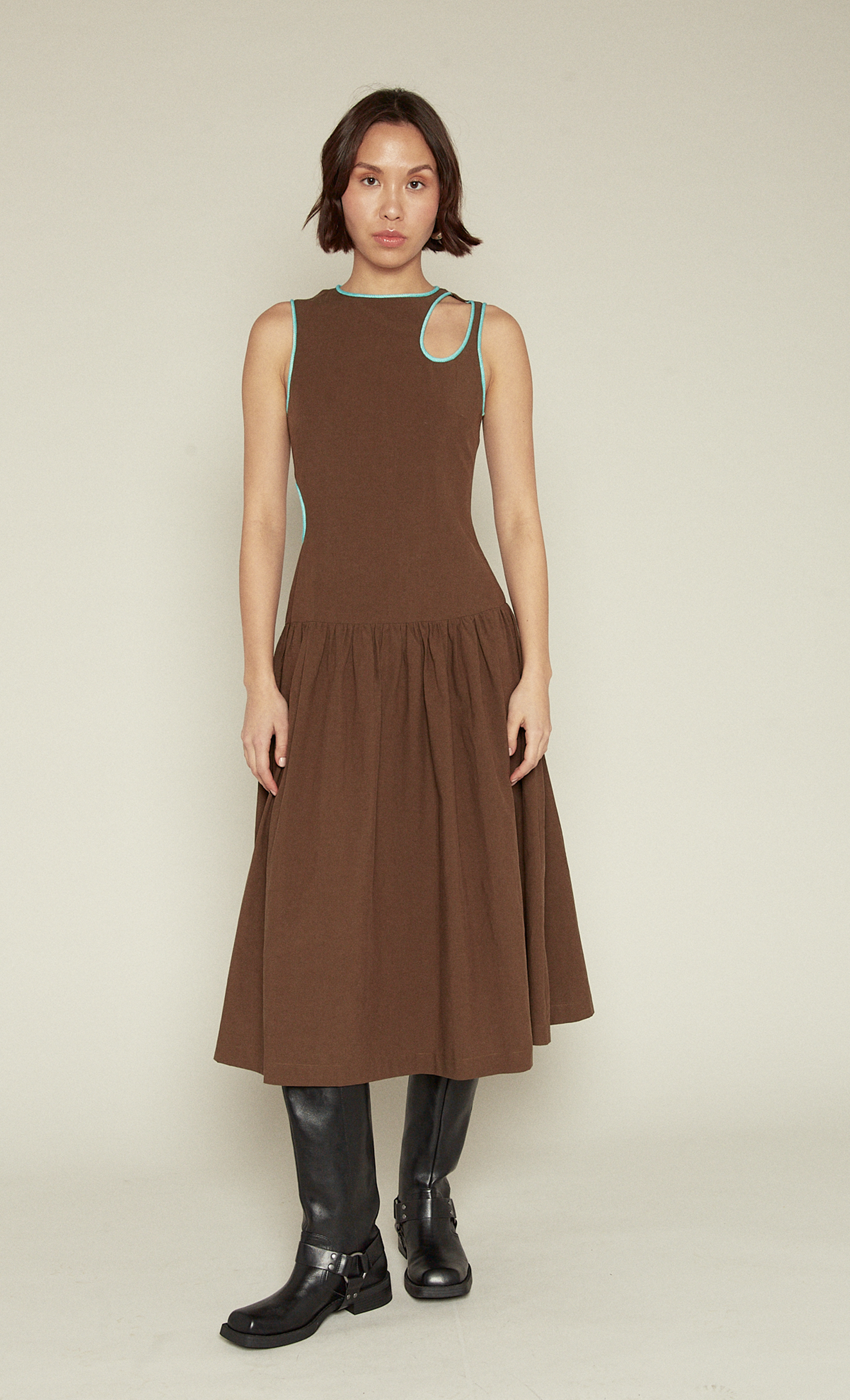 brown cut out dress Brown Drop Waist Cutout Dress