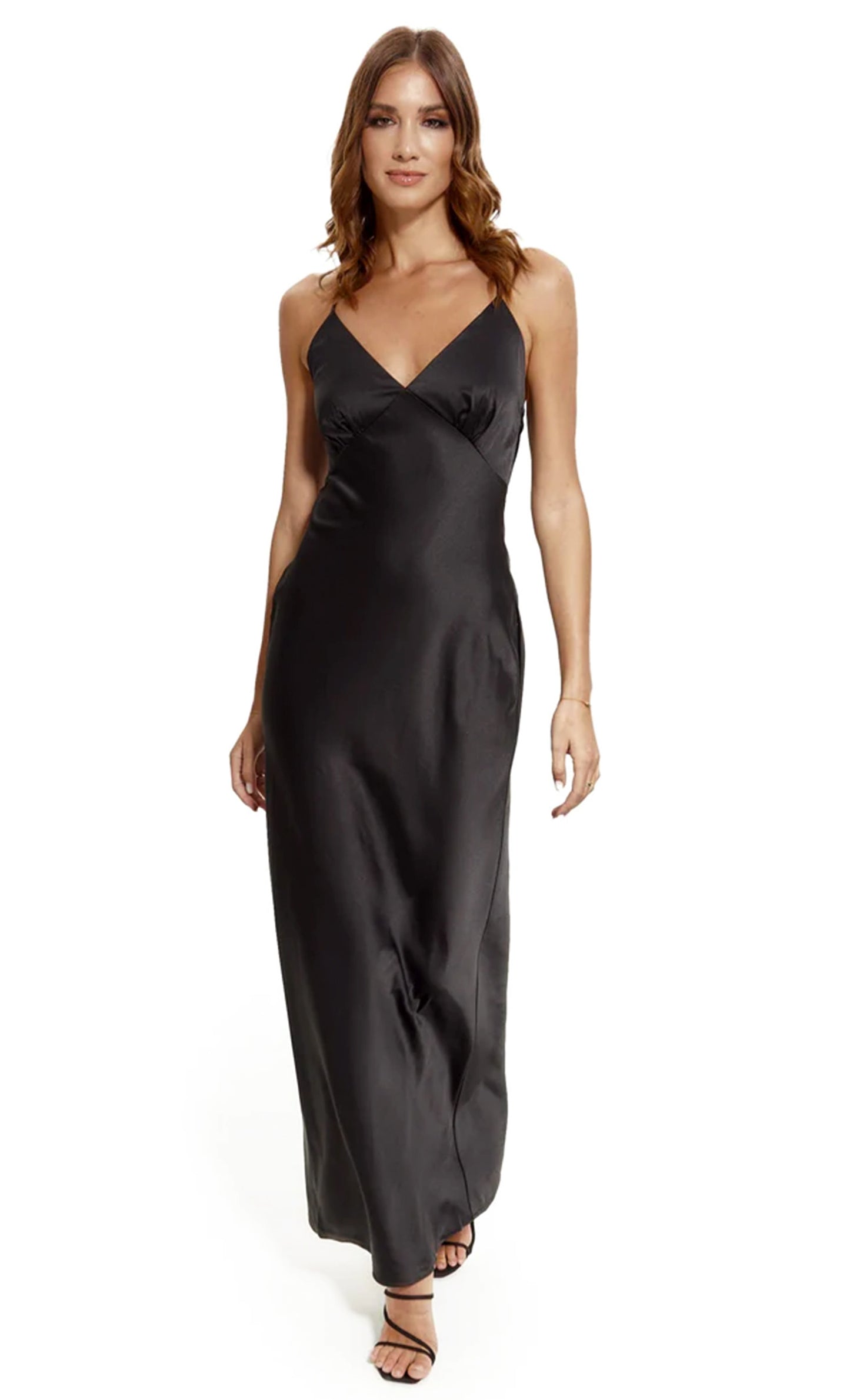 Black Satin Tie Back Maxi Dress