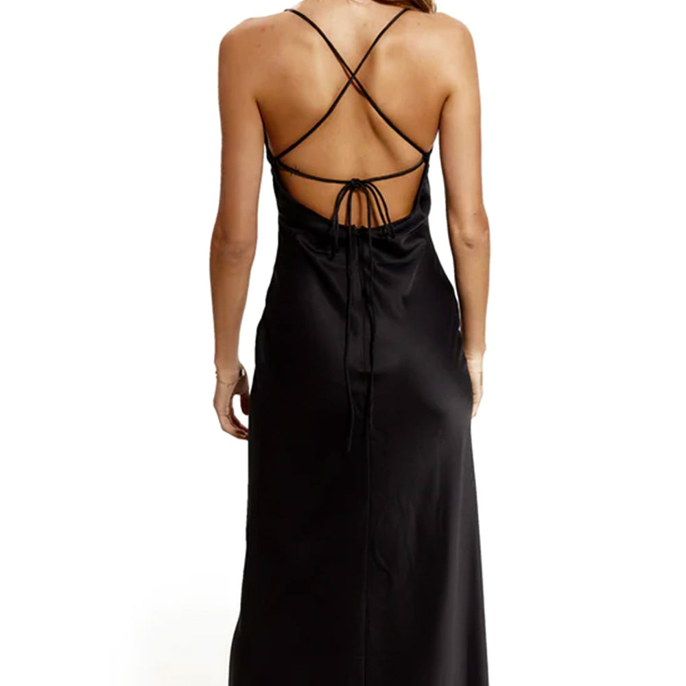 
                      
                        Black Satin Tie Back Maxi Dress
                      
                    