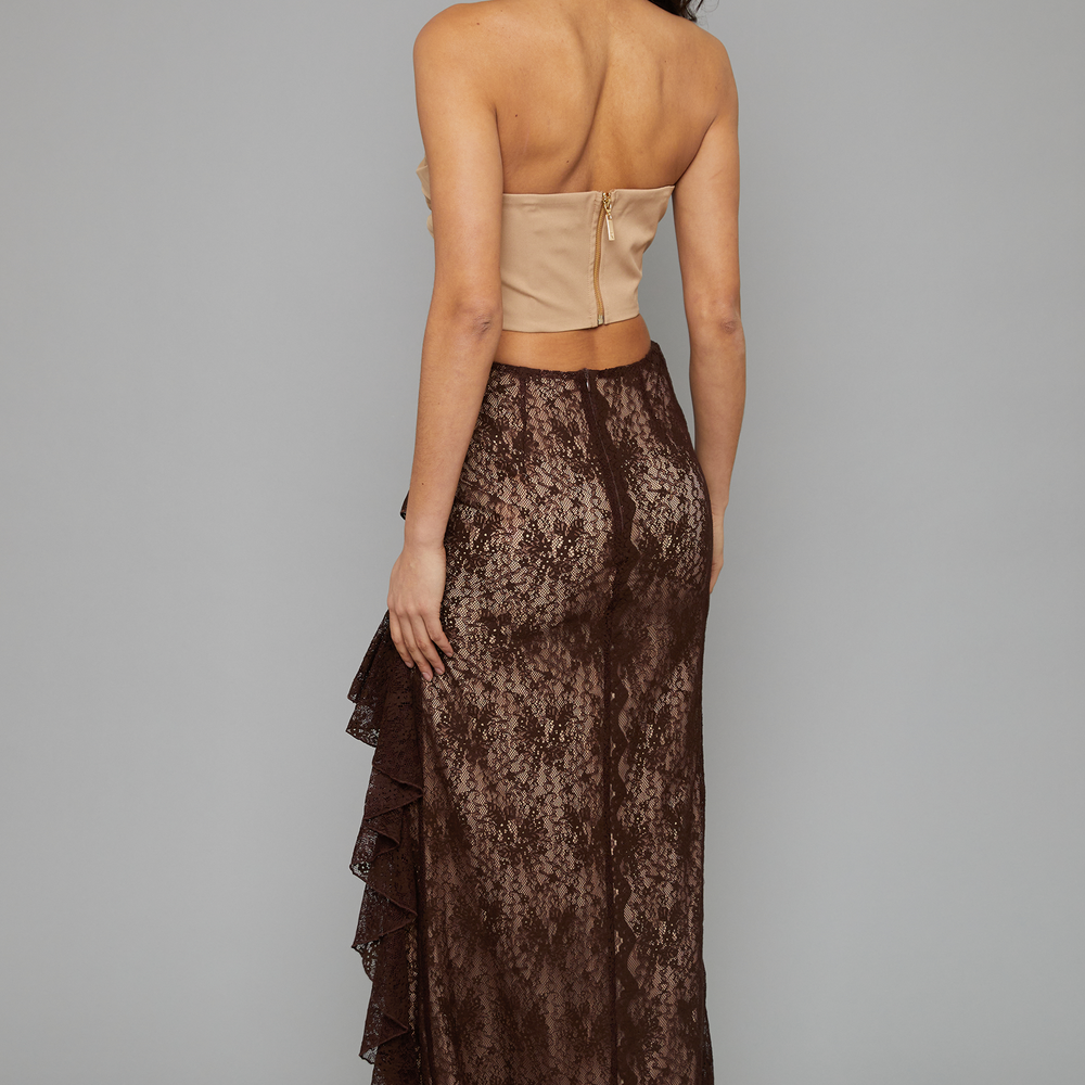 
                      
                        Coffee Ruffle Lace Maxi Skirt
                      
                    