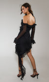 Black Corsage Ruffle Asymmetric Mini Dress