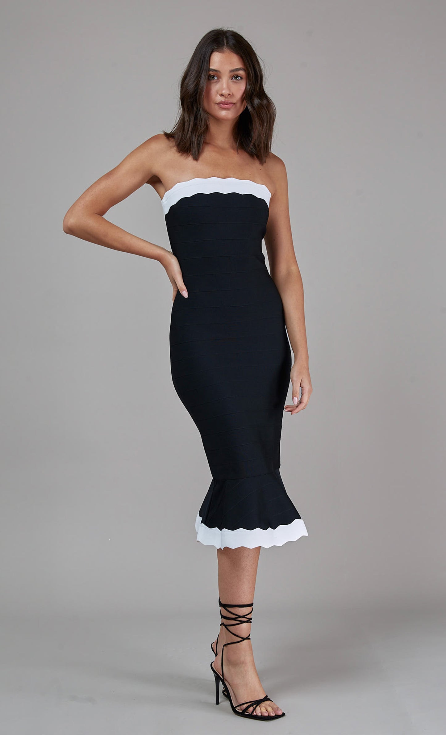 Wavy Trim Fishtail Bandage Dress