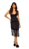 Black Lace Slip Cowl Midi Dress