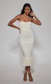 Cream Ruched Corset Fishtail Dress