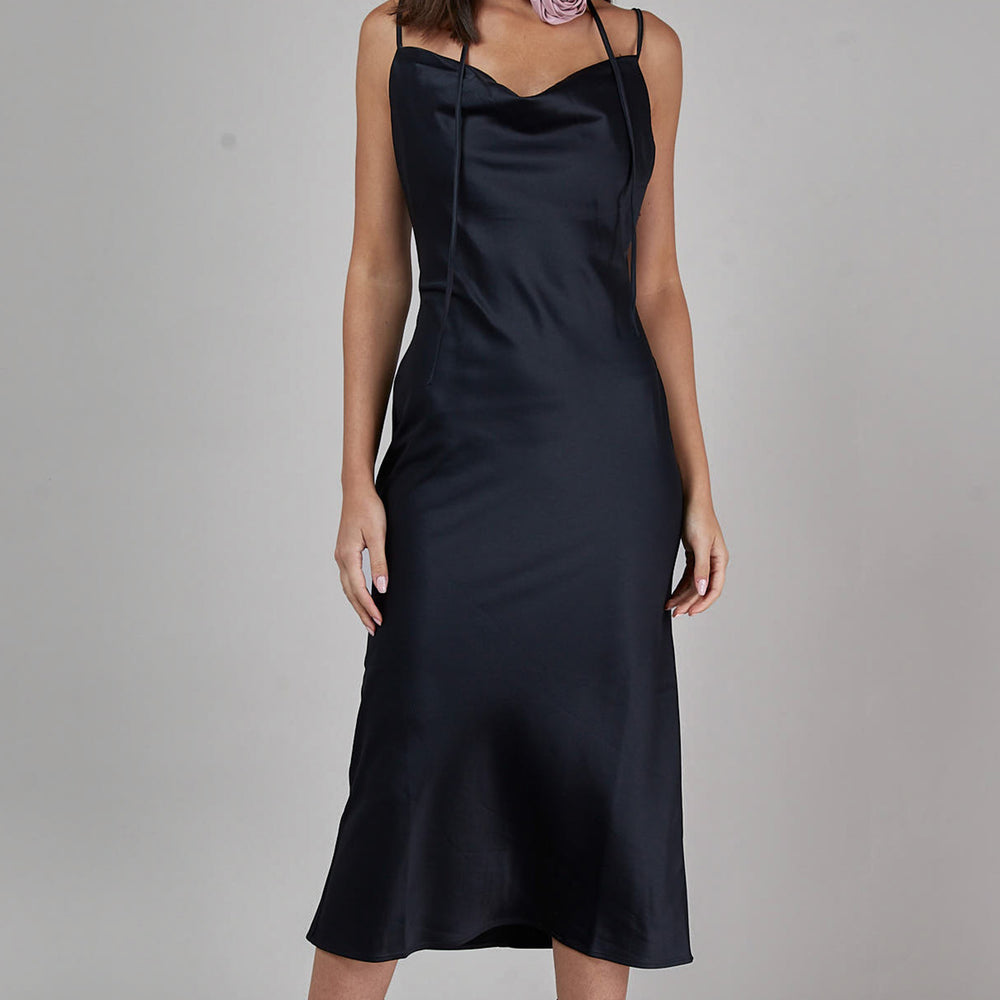 Black Corsage Detail Slip Dress