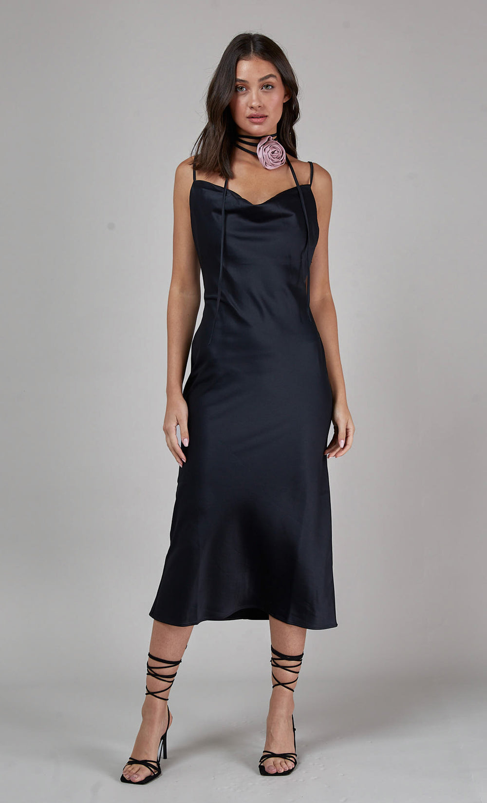 Black Corsage Detail Slip Dress