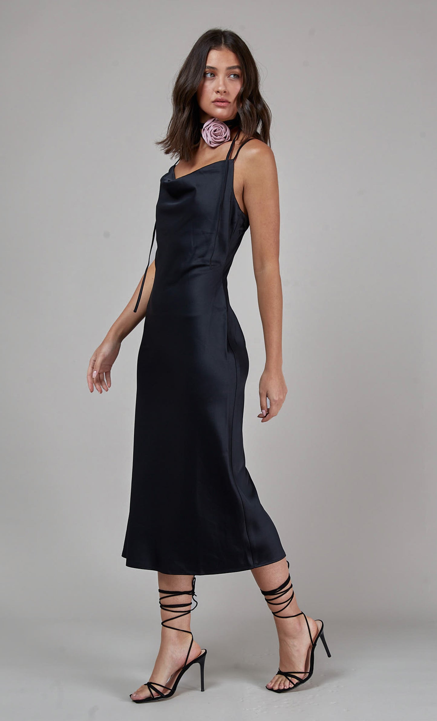 Black Corsage Detail Slip Dress