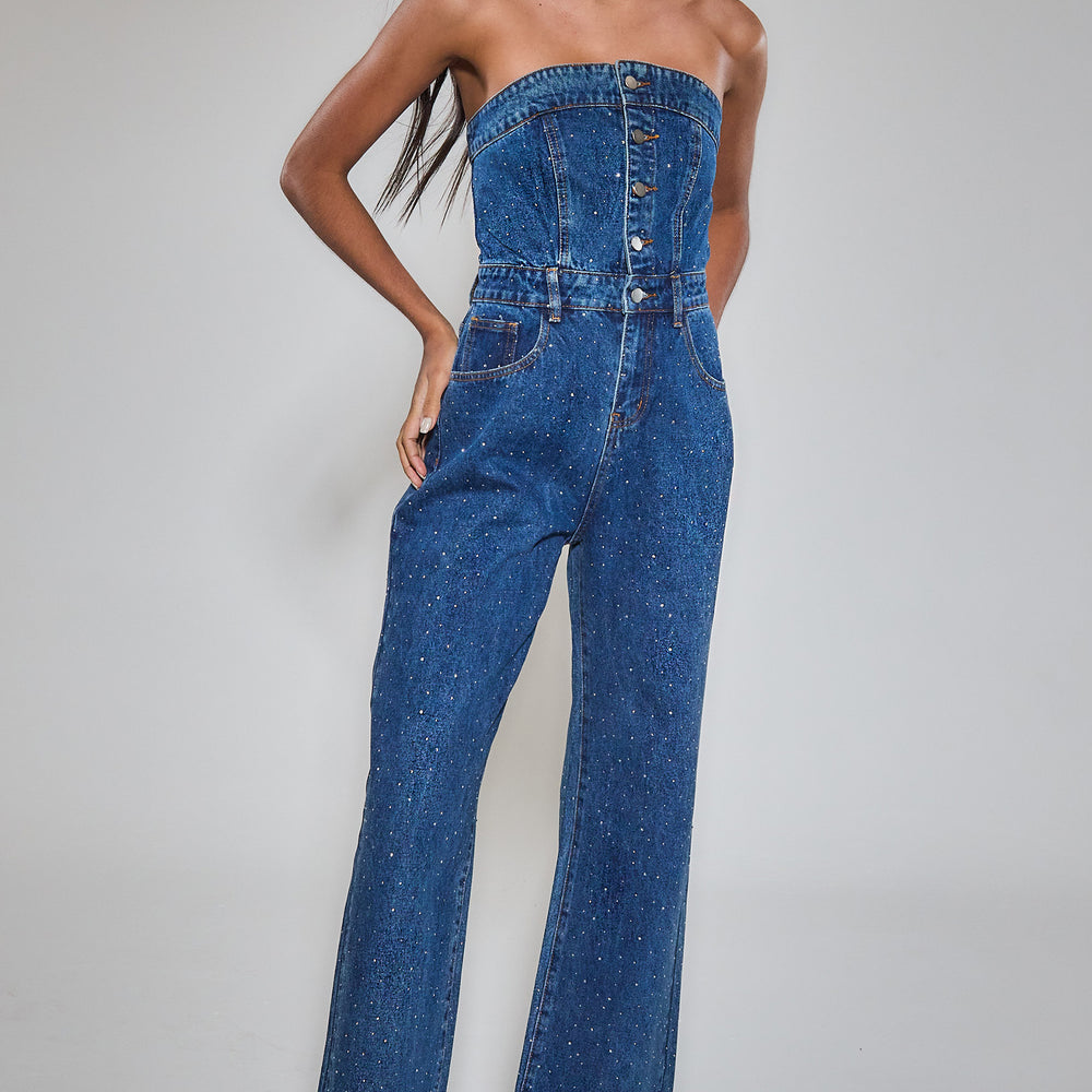 
                      
                        Diamante Denim Bandeau Jumpsuit
                      
                    