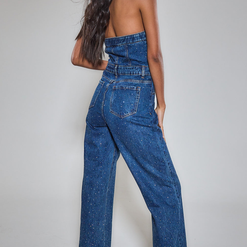 
                      
                        Diamante Denim Bandeau Jumpsuit
                      
                    