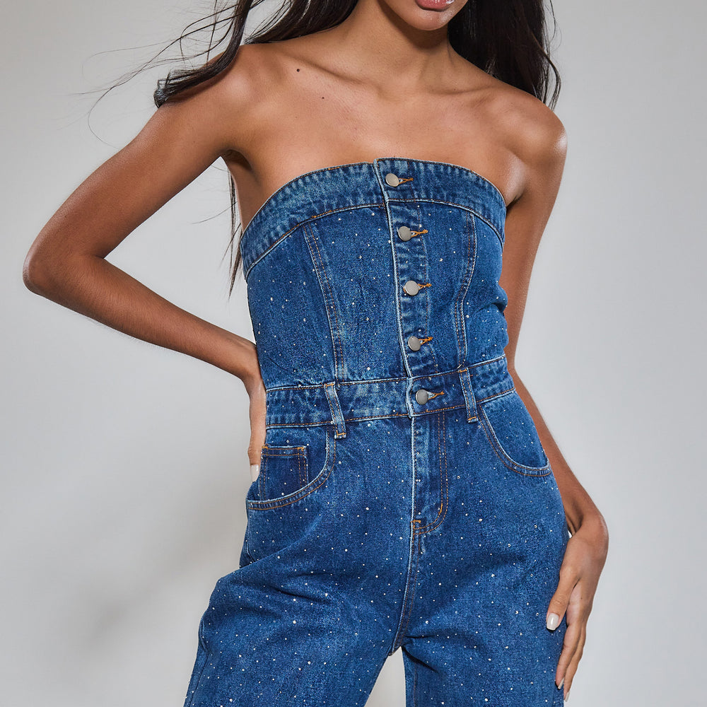 
                      
                        Diamante Denim Bandeau Jumpsuit
                      
                    