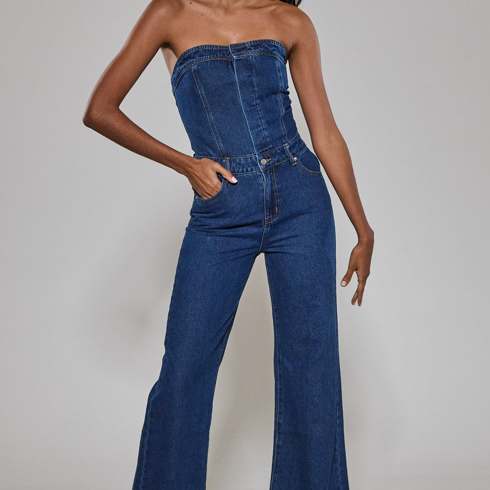 Dark Denim Bandeau Jumpsuit