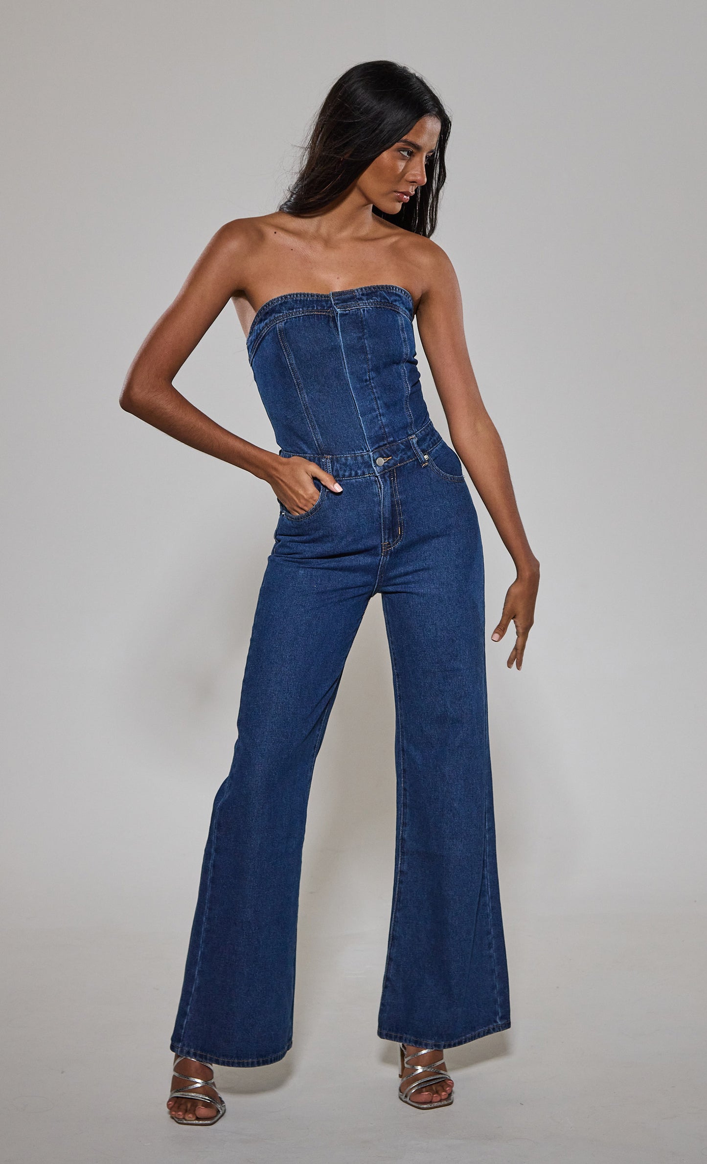 Dark Denim Bandeau Jumpsuit