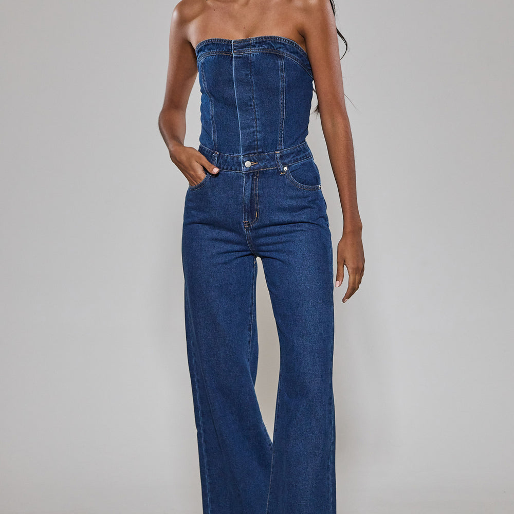 Dark Denim Bandeau Jumpsuit