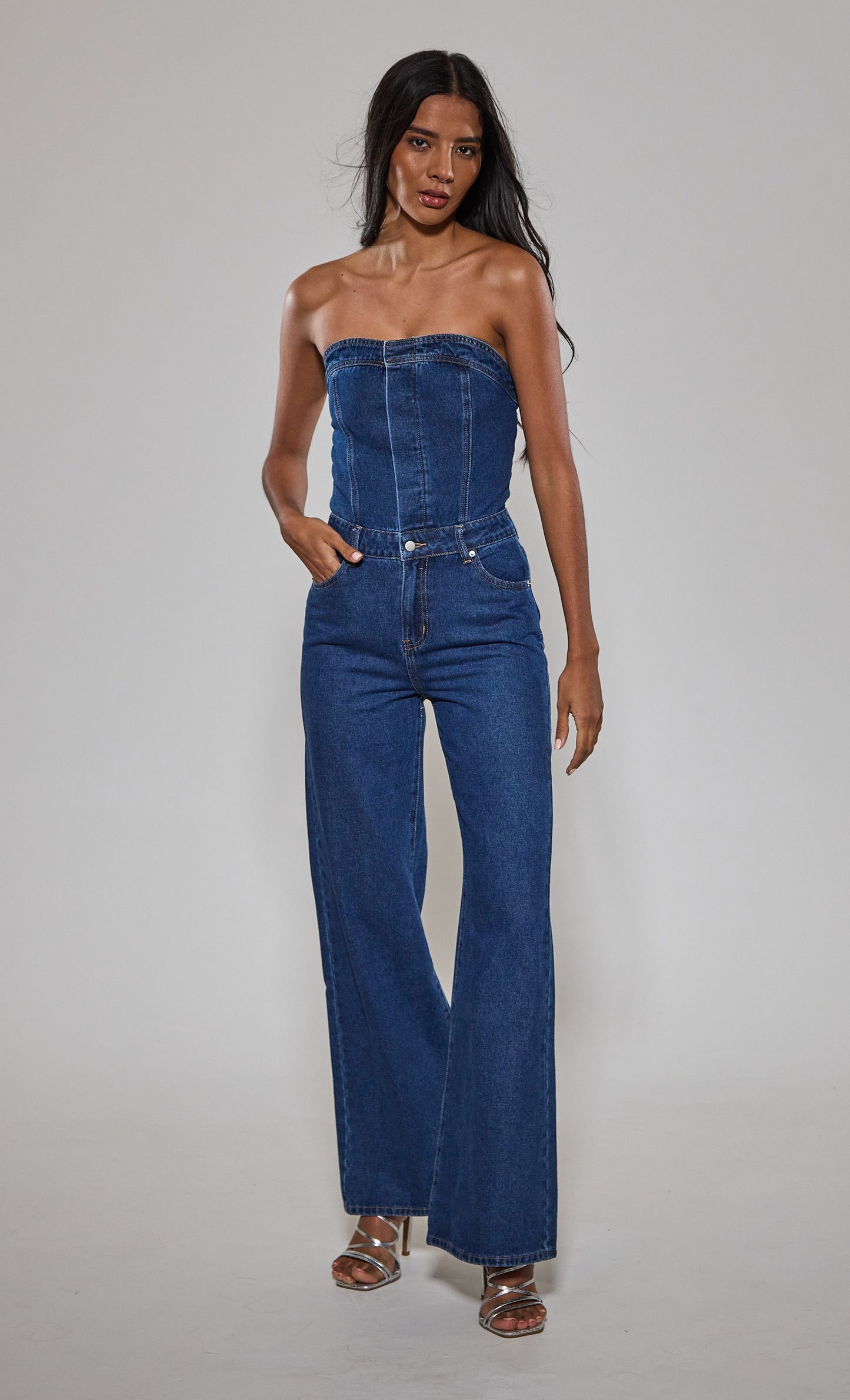 Dark Denim Bandeau Jumpsuit