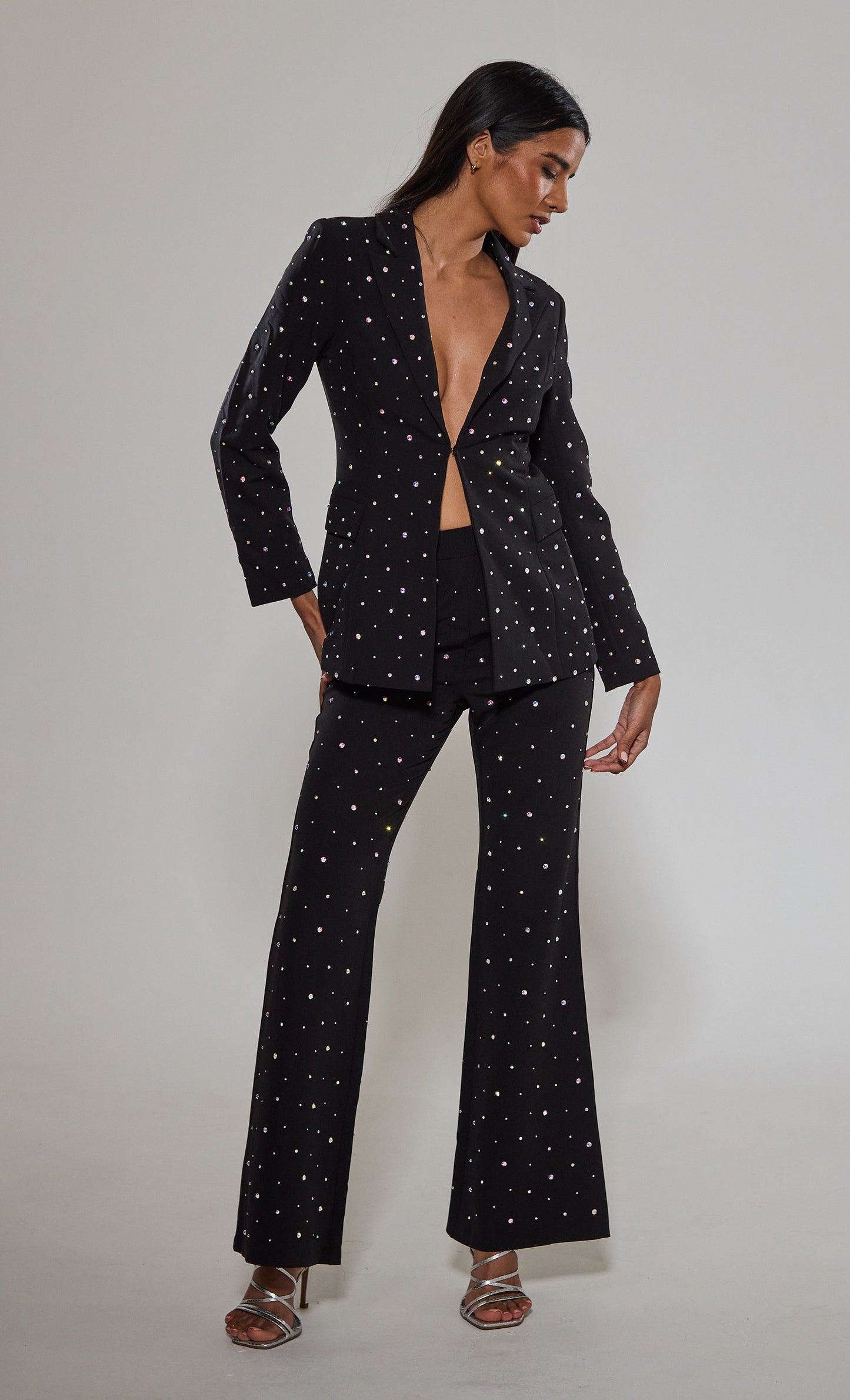 Black Diamante Embellished Tailored Blazer