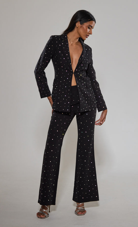 Plunge Blazer & Flared Trouser Suit Set