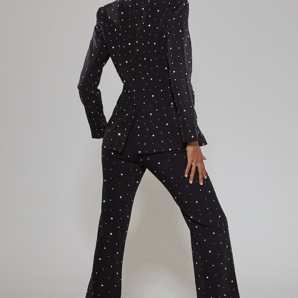 
                      
                        Black Diamante Embellished Flared Trousers
                      
                    