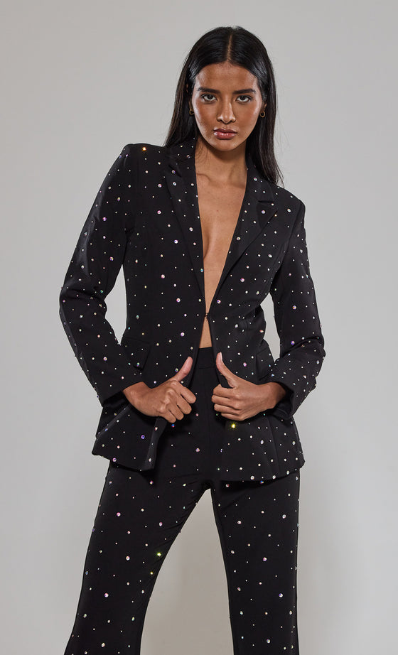 Black Diamante Embellished Tailored Blazer