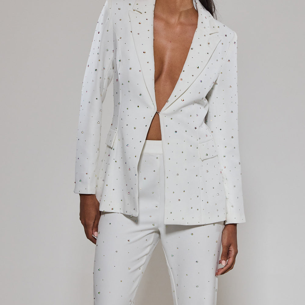 
                      
                        White Diamante Embellished Tailored Blazer
                      
                    