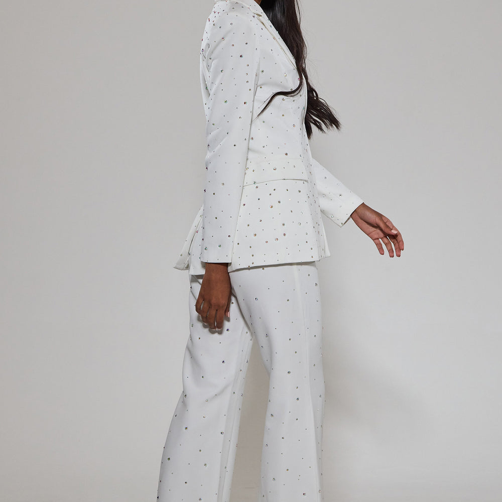 
                      
                        White Diamante Embellished Tailored Blazer
                      
                    