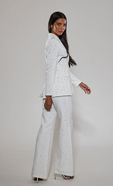  White Diamante Embellished Flared Trousers