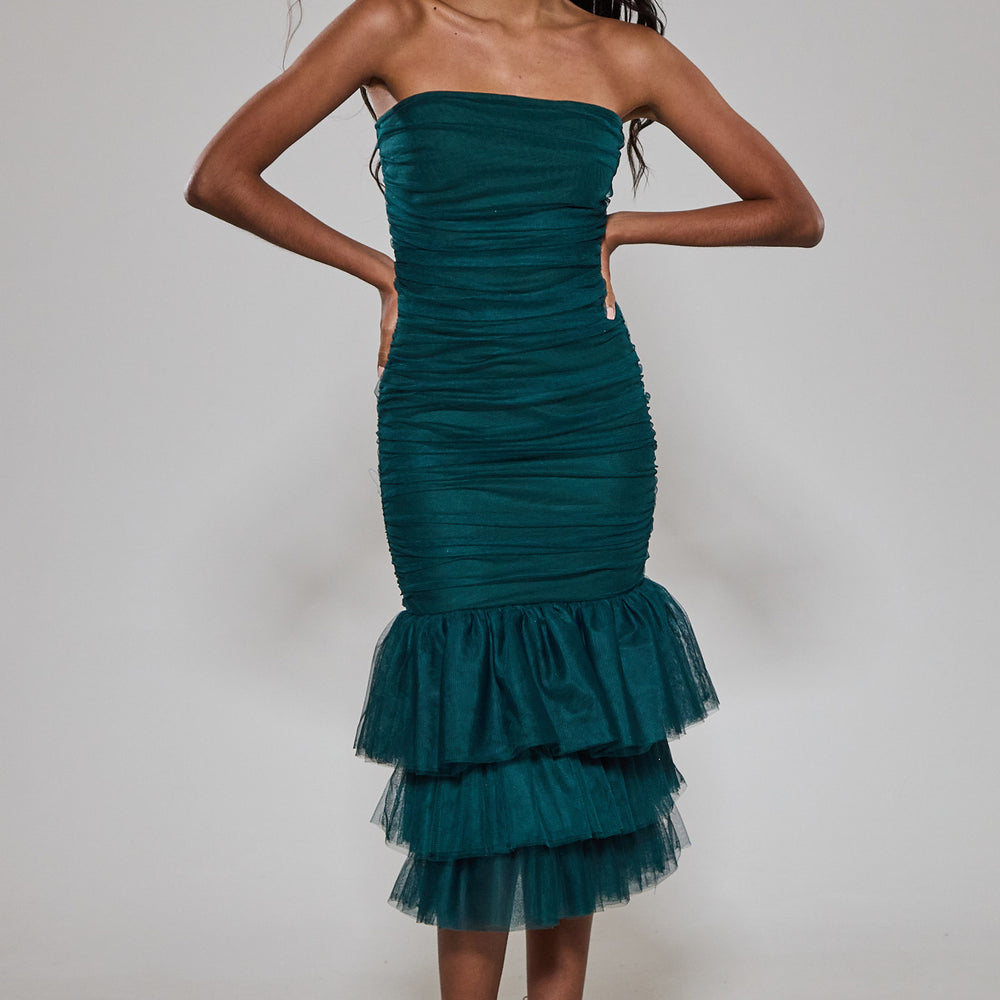 Emerald Triple Fishtail Bandage Dress