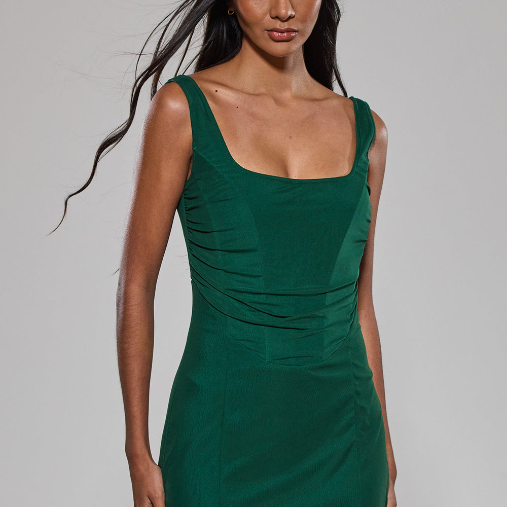 
                      
                        Emerald Draped Corset Mini Dress
                      
                    