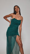 Emerald Green Mesh Drape Maxi Dress