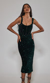 Emerald Sequin Corset Velvet Midaxi Dress