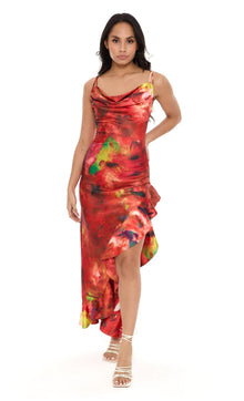  Red Printed Flamenco Maxi Dress