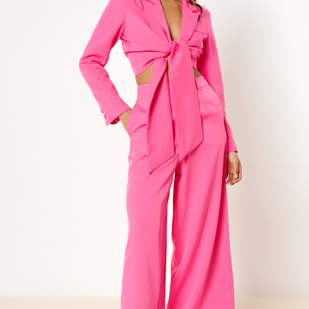 Hot Pink Tailored Tie Wrap Co-ord Blazer