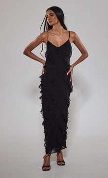  Black Frill Detail Maxi Dress