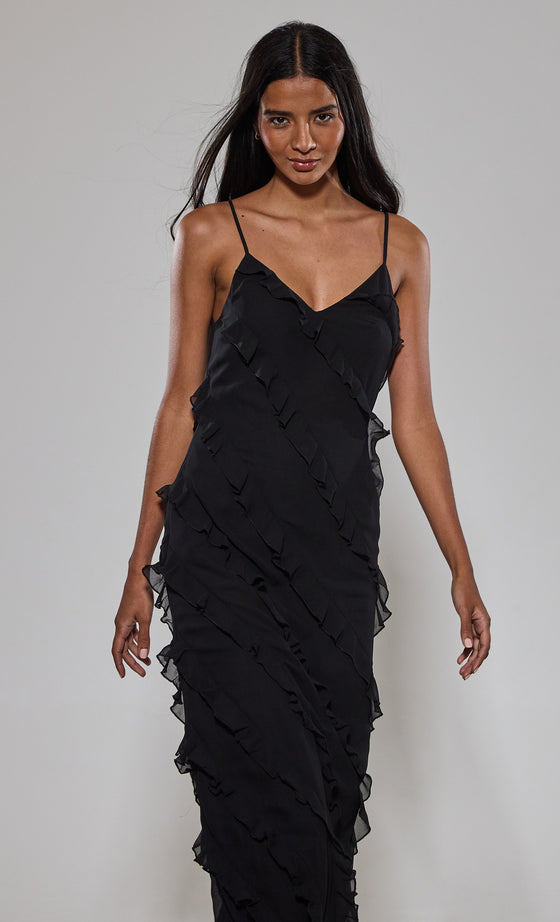 Black Frill Detail Maxi Dress