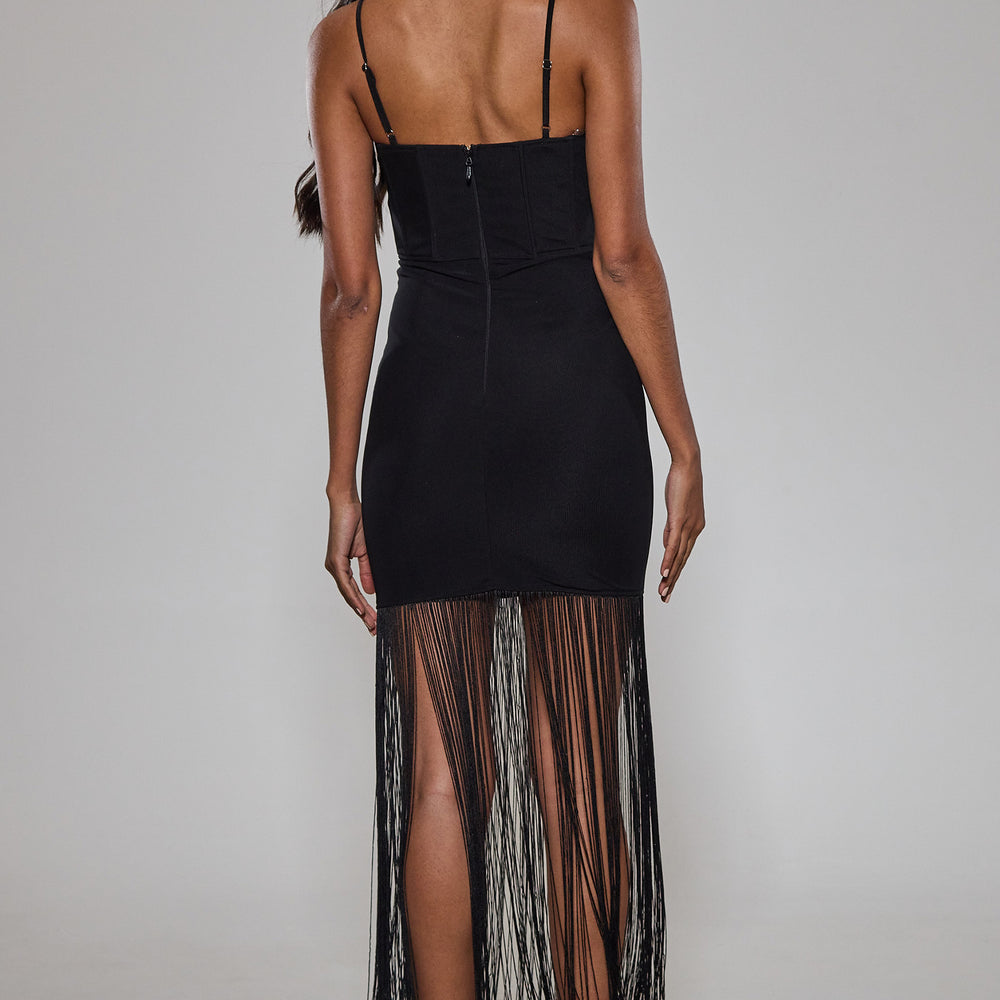 
                      
                        Black Fringe Trim Corset Dress
                      
                    