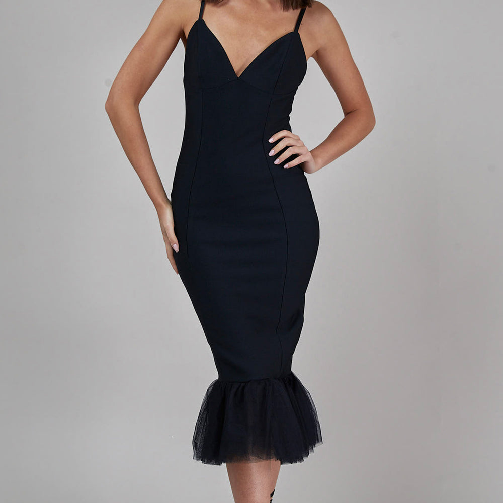 
                      
                        Black Bandage Fishtail Midi Dress
                      
                    