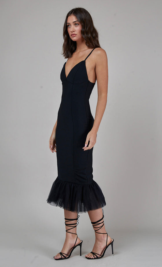 Black Bandage Fishtail Midi Dress
