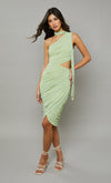 Green Ruched Cut-Out Midi Dress