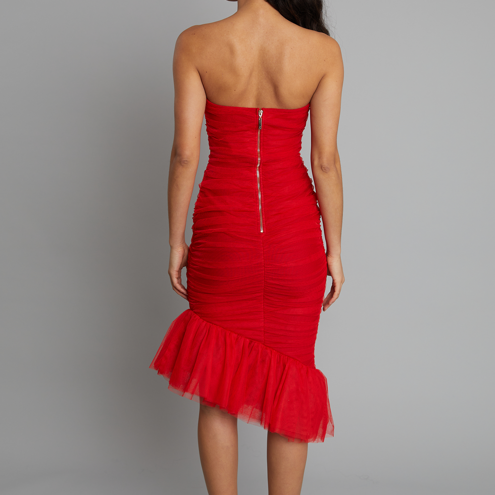 
                      
                        Red Bandeau Mesh Asymmetric Dress
                      
                    